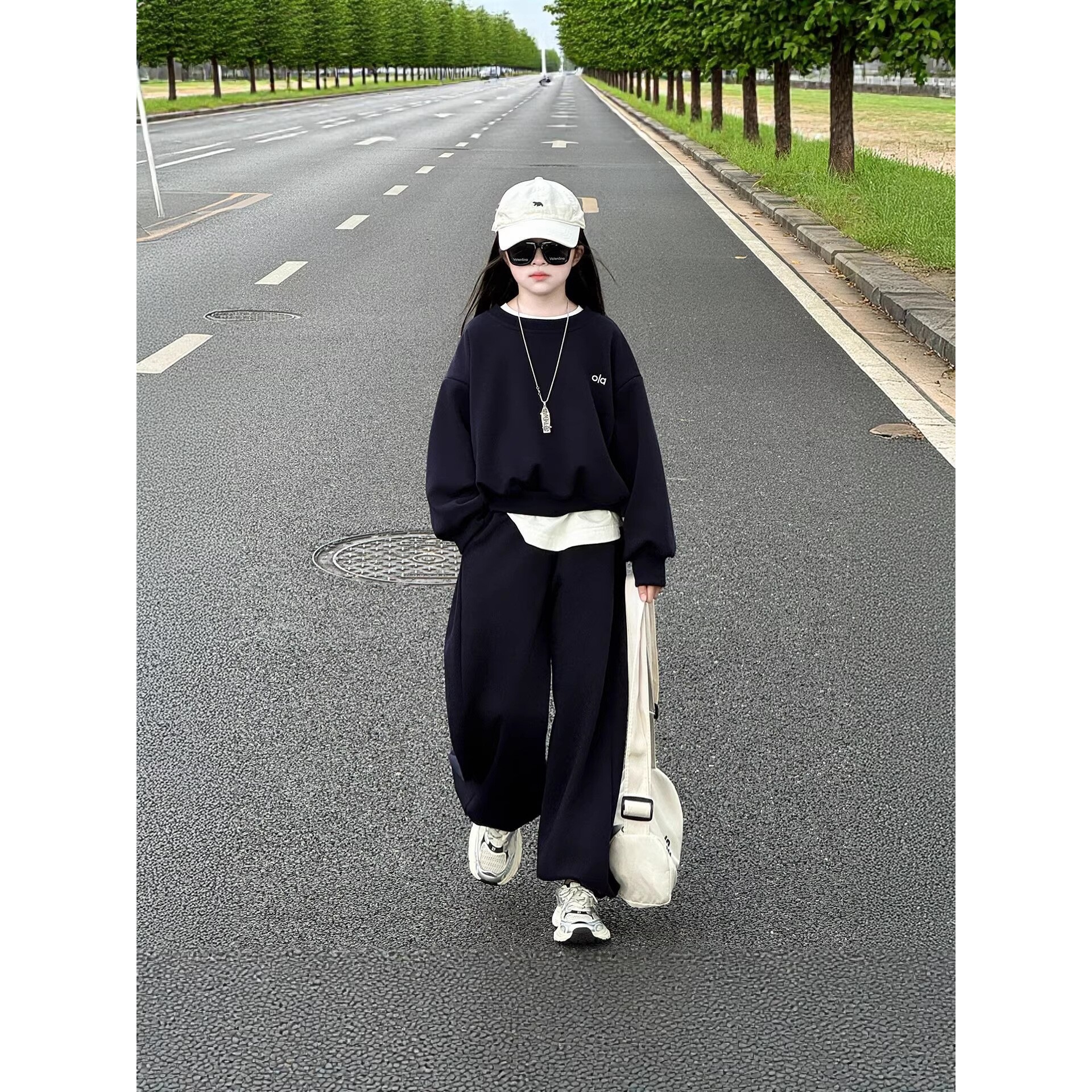 进口女童新款卫衣卫裤两件套新款中大童薄款韩范宽松运动套装