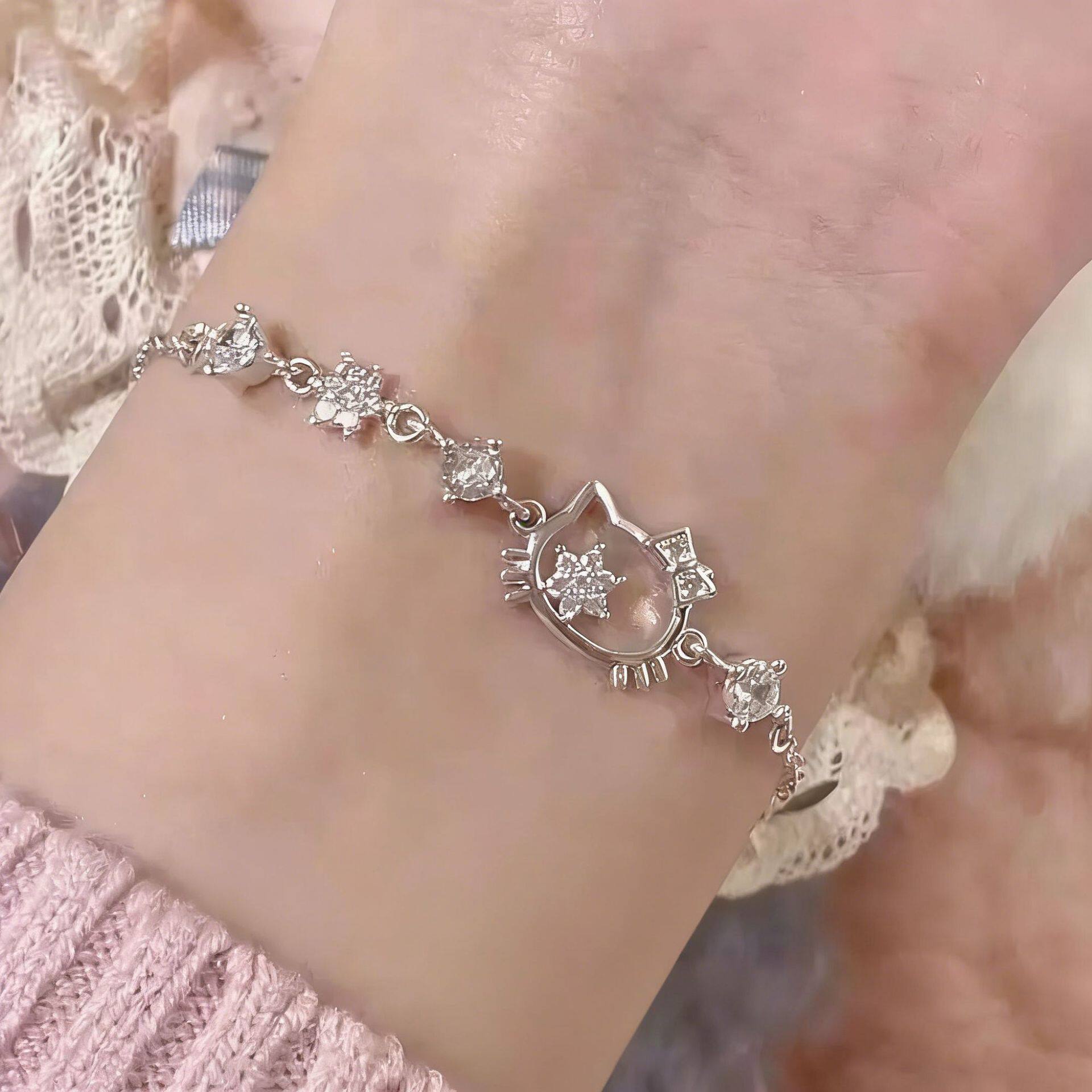 撤柜韩版锆石小猫雪花手链气质轻奢冷淡风ins手环百搭高级感时尚