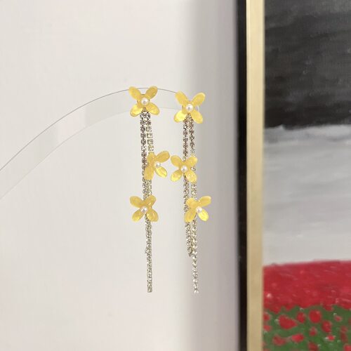 撤柜法式清新超闪镶钻花朵珍珠流苏耳环轻奢高端气质百搭设计感耳