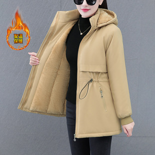新款 棉衣棉服女季 中年妈妈加绒保暖大衣加厚外套棉 中长款 明星同款