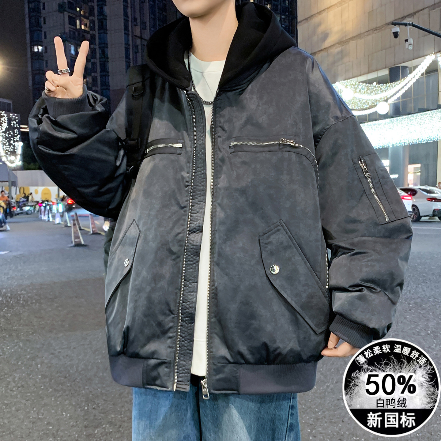 大牌高端青少年季白鸭绒羽绒服男孩初中高中学生加厚保暖外套大童