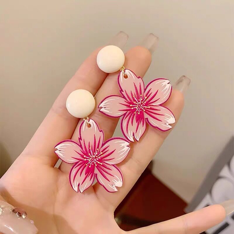 撤柜新款潮超仙夏天小清新甜美粉色花朵耳环女高级感百搭优雅耳饰