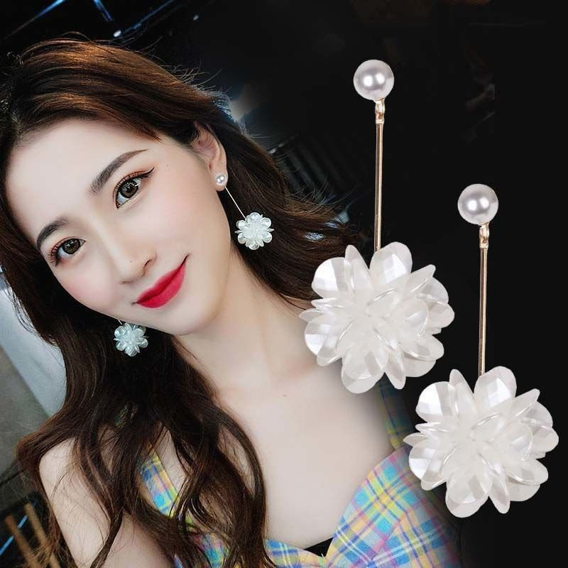 德国欢乐多日韩少女甜美立体花朵珍珠耳钉耳饰气质长款百搭耳环女