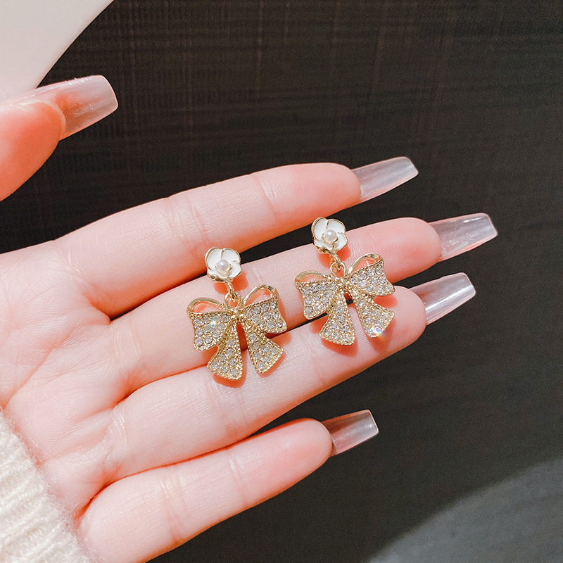 撤柜法式优雅精致蝴蝶结花朵耳钉法式轻奢ins设计时尚感耳环小众