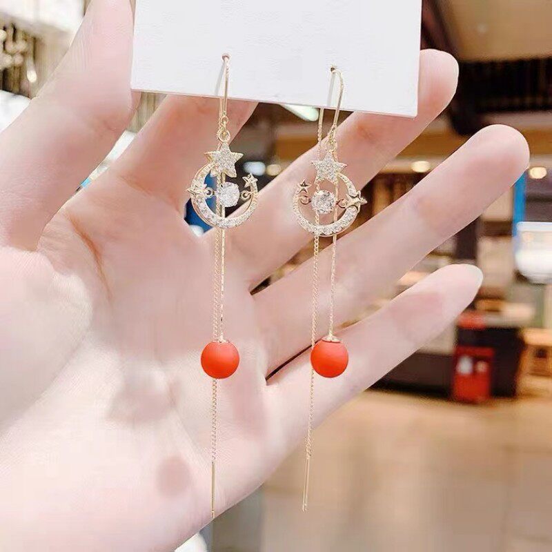 撤柜韩版时尚耳饰 新品锆石星月跳动的心耳线女气质个性防丢饰品