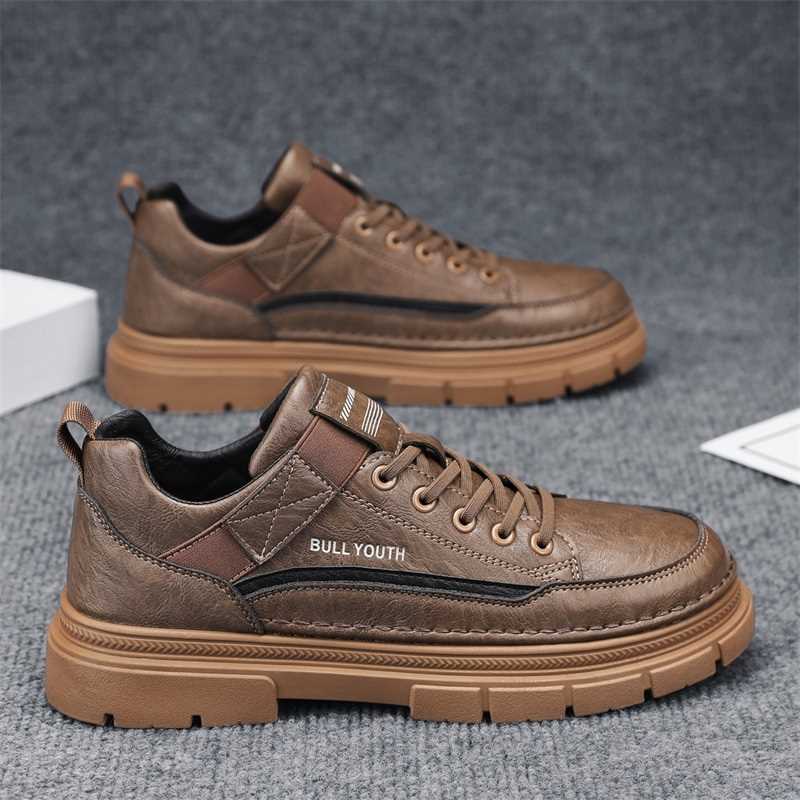 欧洲站男鞋新款男士户外休闲运动百搭耐磨复古英伦风厚底皮鞋潮