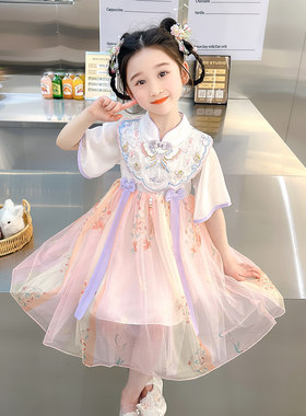 女童夏季短袖汉服连衣裙六一表演服女宝宝古装唐装裙子儿童公主裙