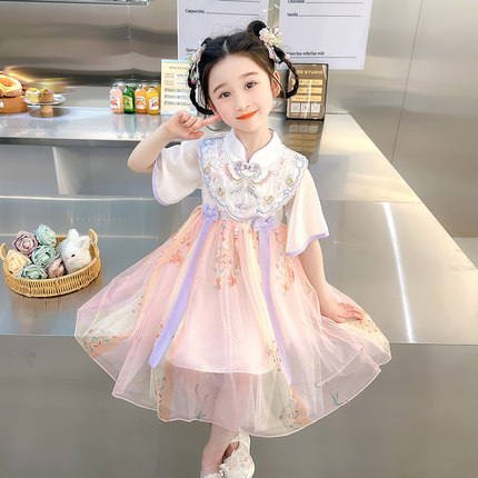 女童夏季短袖汉服连衣裙六一表演服女宝宝古装唐装裙子儿童公主裙