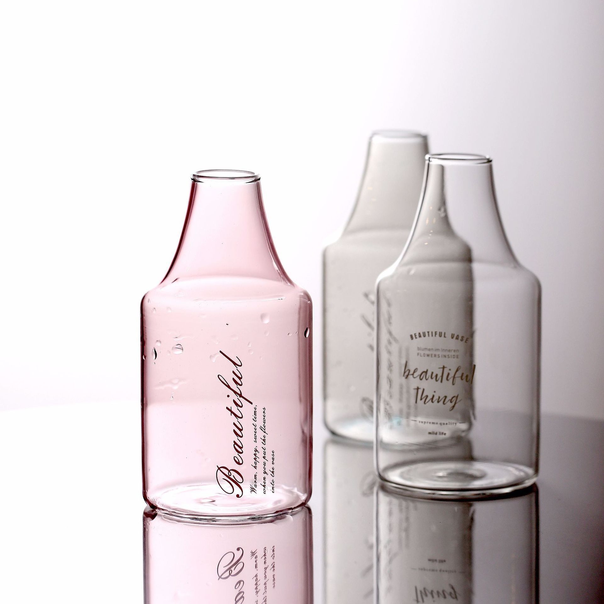 37度原创 曼迪莱芙玻璃小口花瓶摆件 北欧简约透明花器 创意家居