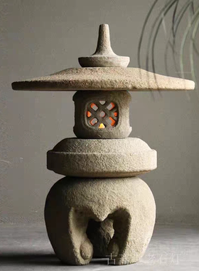 天然灯笼仿古太阳能灯雪见复古庭院中式仿清代石雕塑造景石头摆件