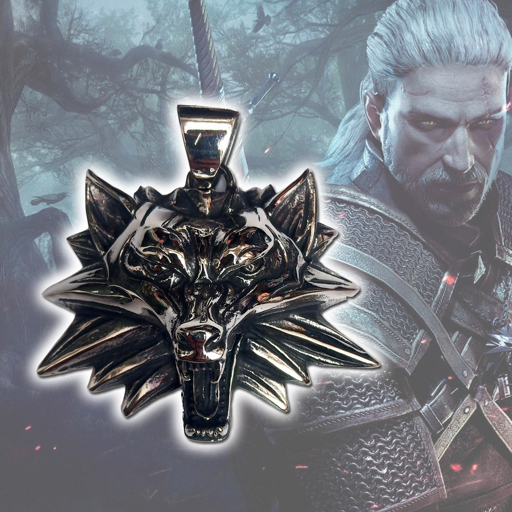 The Witcher猎魔人巫师3周边狼头项链 狂猎同款吊坠金属大挂件