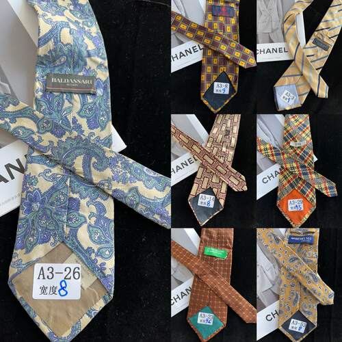 Vintage复古日产意制手工中古精品图案拼色美拉德色系领带A3