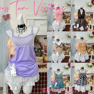 古着vintage日制千禧亚比y2k奈奈风甜美小清新木耳边吊带背心2