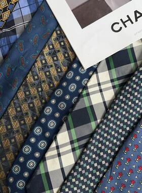 Vintage复古日产意制中古男女精品印花图案卡通蓝色系真丝领带A13