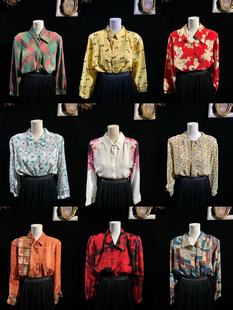 古着复古vintage港风文艺古早昭和奈奈风甜美花柄长袖 雪纺衬衫