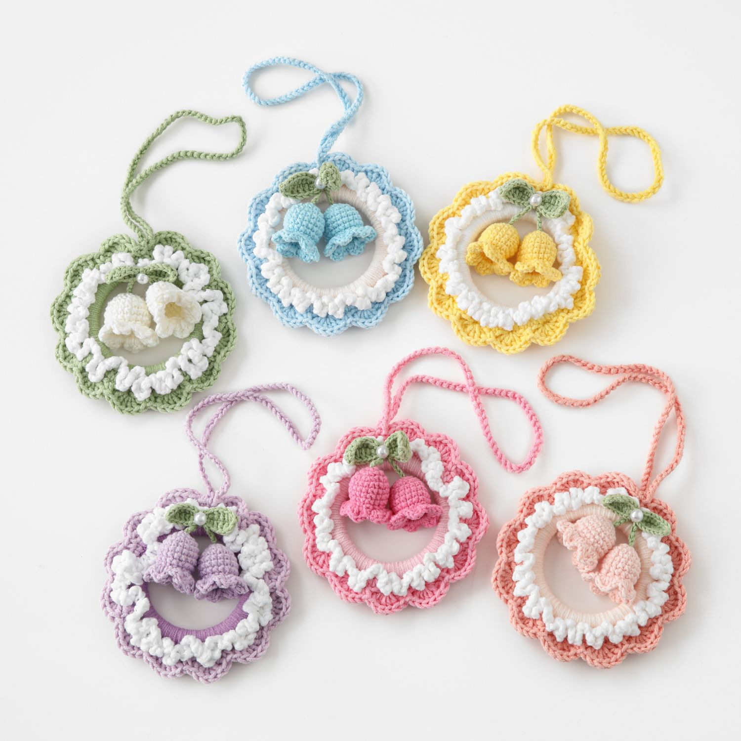 手工钩织花环铃兰花车挂成品ins同款五股线甜美风格挂饰精美车饰