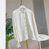 轻奢篙级感 女春 衬衫 定织提花流苏锻盘扣新中式 改良国风立领长袖