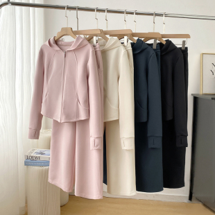 高腰阔腿运动休闲裤 小蛮腰立体裁剪连帽外套 两件套 修身 LU同款