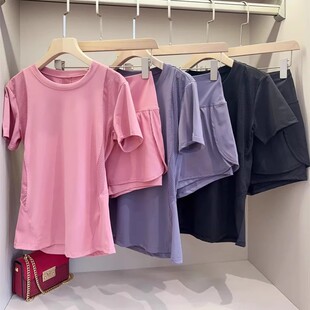 瑜伽套装 LU家同款 运动休闲防走光短裤 T恤 网眼透气速干高弹短袖