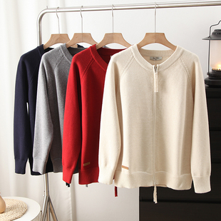 毛衣外套女冬 针织开衫 大厂订单 宽松显瘦百搭加厚双拉链圆领长袖