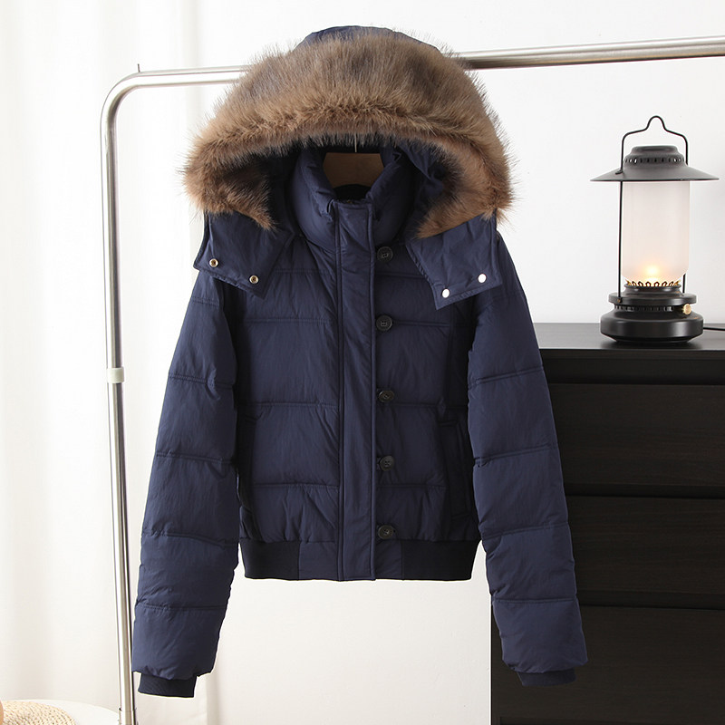 菲奥娜美式！修身显瘦加厚保暖毛领连帽短款收腰棉衣棉服外套女冬