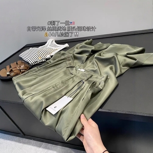 松弛感復古緞面垂感透氣高腰直筒休閑褲 女春夏 緣貨 走老美訂單
