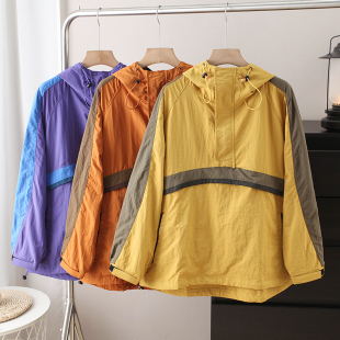 户外山系 轻量化轻薄透气防泼水拼色半拉链冲锋衣夹克外套 情侣款