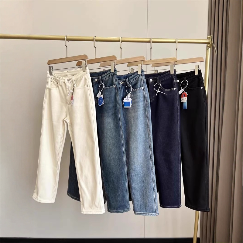 直筒裤加厚高腰牛仔裤