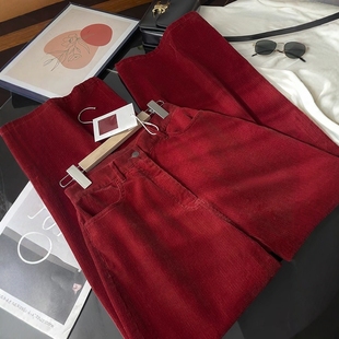 年度神裤！时髦row碇制红色灯芯绒宽松显瘦阔腿裤长裤拖地休闲裤