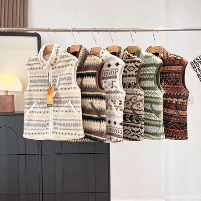 渠道牛货！中古北欧费尔岛双面摇粒绒保暖加厚羊羔绒马甲外套女冬