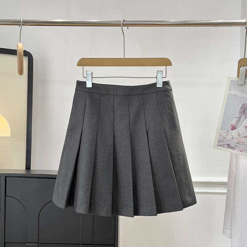 篙货！高腰显瘦防走光绵羊毛西装短裙气质简约A字百褶裙半身裙女