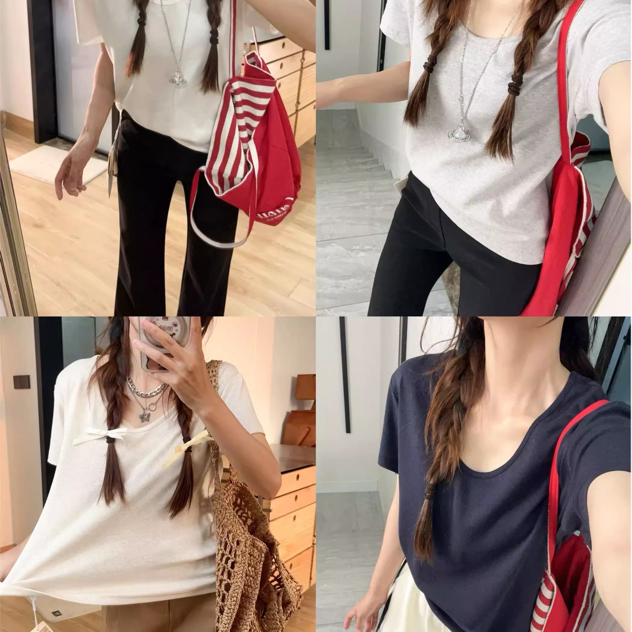 重磅~人手两件！天丝+雨露亚麻！基本款鹅蛋领纯色短袖T恤上衣女