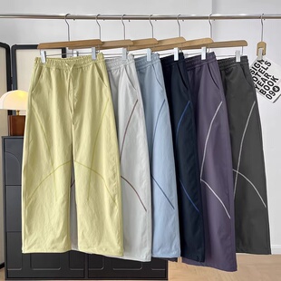 大厂订单！春季新款时髦撞色苏哈线设计户外宽松休闲运动弯刀裤女