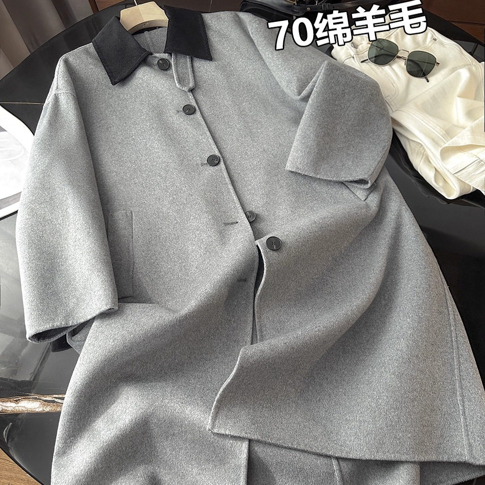国内糕端！推荐！气质复古灯芯绒翻领中长款羊毛双面呢大衣外套女