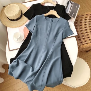 柜上3000+！日ben三醋酸垂顺抗皱小黑裙圆领短袖收腰显瘦连衣裙女