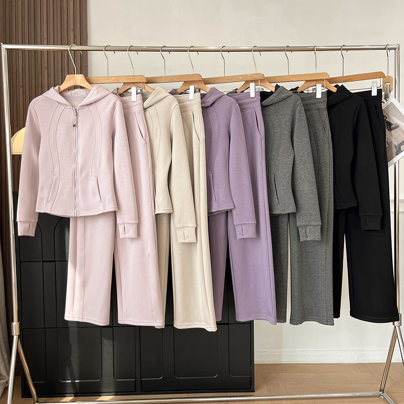 LU家同款~小蛮腰显瘦防风连帽卫衣外套跑步运动休闲阔腿裤套装女