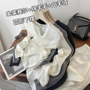 女春 吹爆它 木巨259 真丝羊绒贼舒服奶油亨利领软糯打底衫 线衫