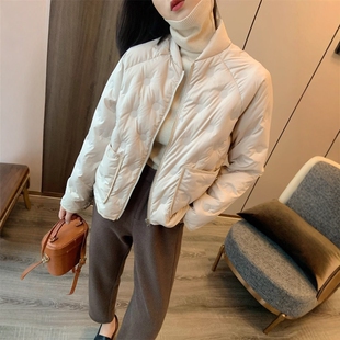 柜上2000+轻盈款90白鸭绒轻薄大朵绒压胶立领棒球服羽绒服外套女