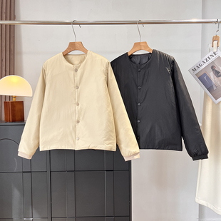 轻盈又保暖 棉衣外套女冬 羊毛桑蚕丝简约圆领泡芙感百搭纯色工装