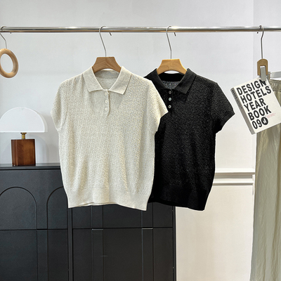 禾+系列！柜面1500+！天丝+亚麻混纺polo领短袖针织衫简约上衣女