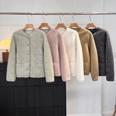 岛国单U 秋冬小香气质仿羊羔毛摇粒绒圆领开衫 单排扣夹克短外套女