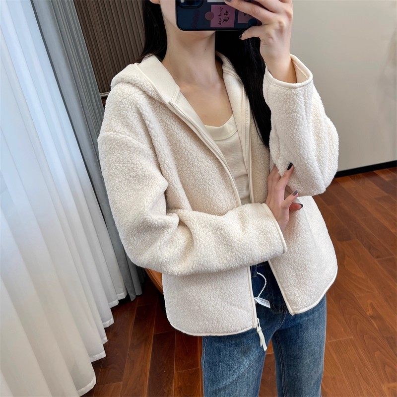 大厂订单！秋冬新款双面绒加厚保暖羊羔毛摇粒绒连帽拉链夹克外套