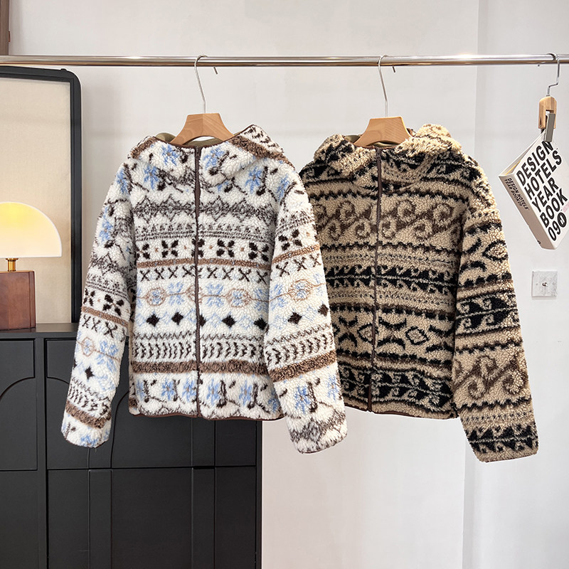 大厂订单！宽松百搭撞色费尔岛仿羊羔绒加厚摇粒绒保暖连帽外套女,女装/女士精品,短外套,淘宝优惠券,粉丝福利购,淘宝优惠卷