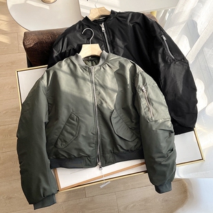 西班牙单~冬季新款帅气加厚夹棉立领棒球服飞行员短款棉衣外套女