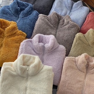 日单U 长绒摇粒绒纯色拉链保暖显瘦立领夹克外套女秋冬 木巨199