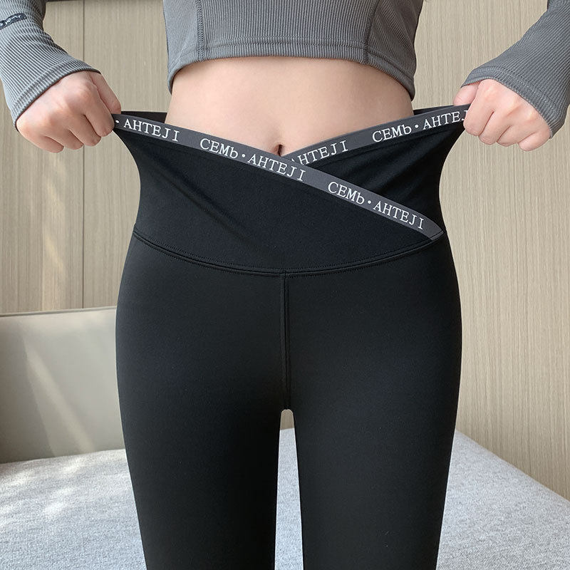 早八女孩 瘦瘦裤交叉鲨鱼裤打底裤女高腰显瘦紧身瑜伽裤瘦提臀裤