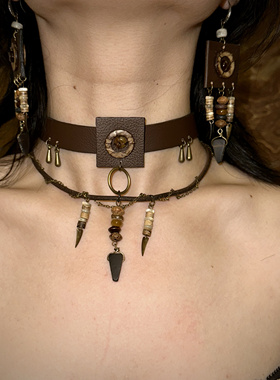 部落风混搭风格废土祭司复古夸张个性原创手作秋冬平价项链小众棕