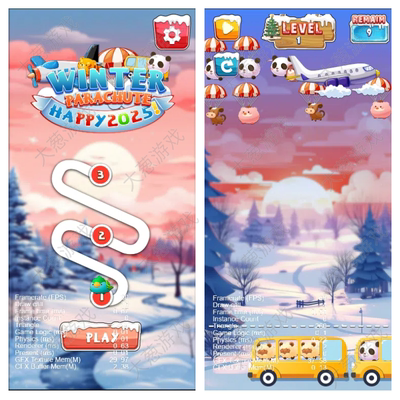 Cocos creator  winter parachute 休闲 消除 类小游戏源码 3.8.3
