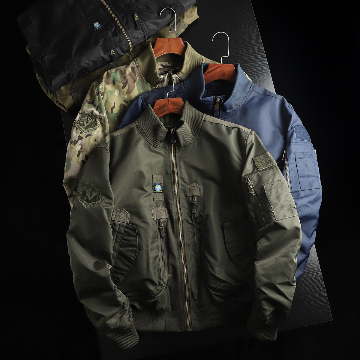美式硬汉迷彩！防风防水！男士立领多口袋经典MA-1飞行员工装夹克