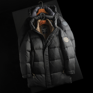 高蓬松90白鸭绒!户外防泼水!冬季男士加厚保暖中长款连帽羽绒服